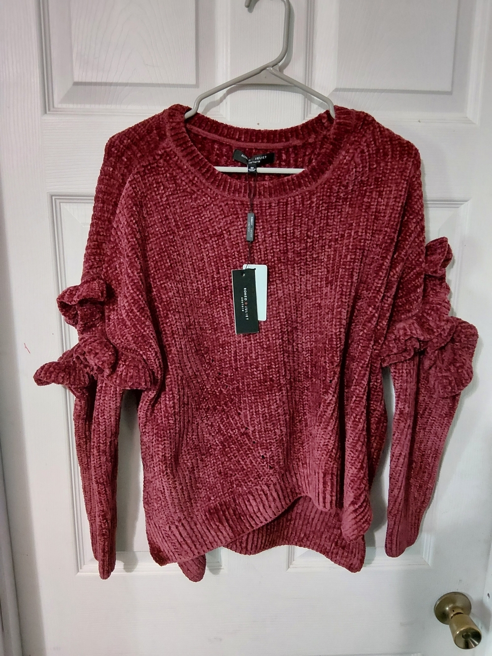 Women’s Ruffled Sleeve Chenille Sweater - Dusty Rose